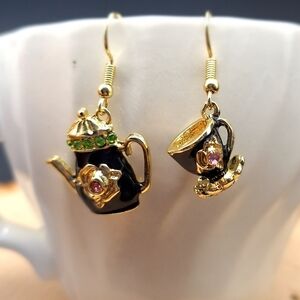 Whimsical Teapot & Teacup Mismatched Earrings – Vintage-Inspired Tea Party Jewel
